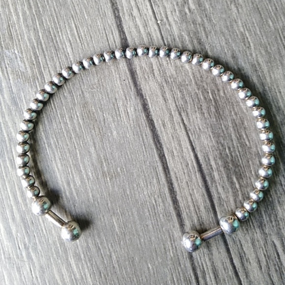 Sterling Silver beaded cuff bangle bracelet - Picture 1 of 3